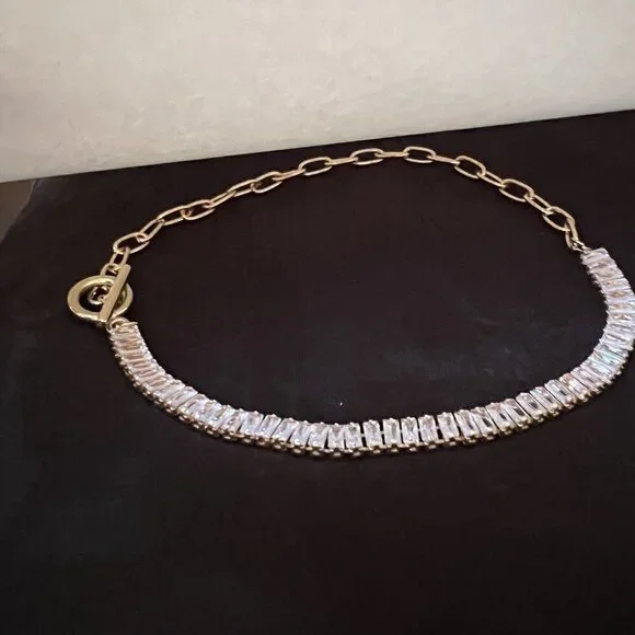 Gold Plated Paper clip necklace choker womens trendy jewelry - Picture 6 of 13